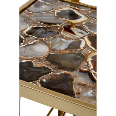 Vita Black Agate 2 Tier Drinks Trolley with Gold Finish Frame