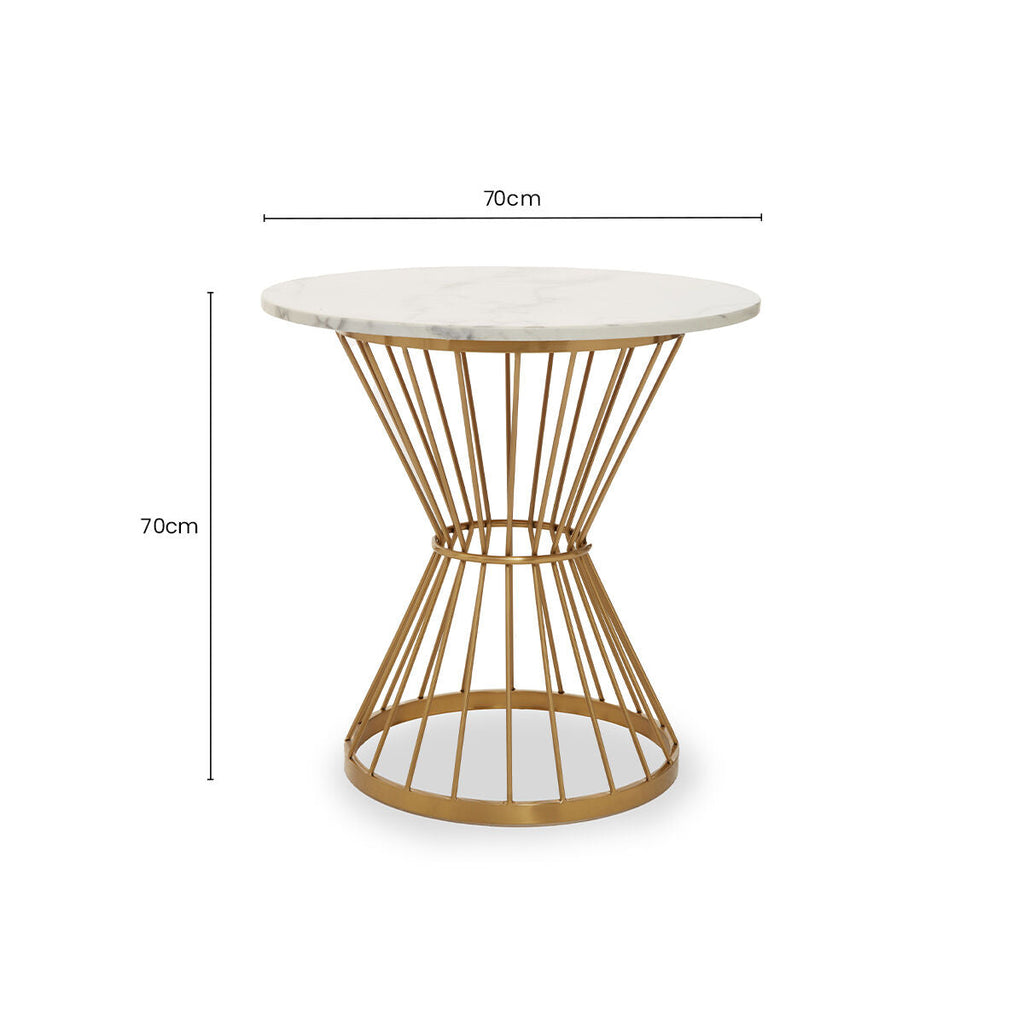Anzio White Marble Round Dining Table with Gold Hourglass Base