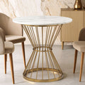 Anzio White Marble Round Dining Table with Gold Hourglass Base