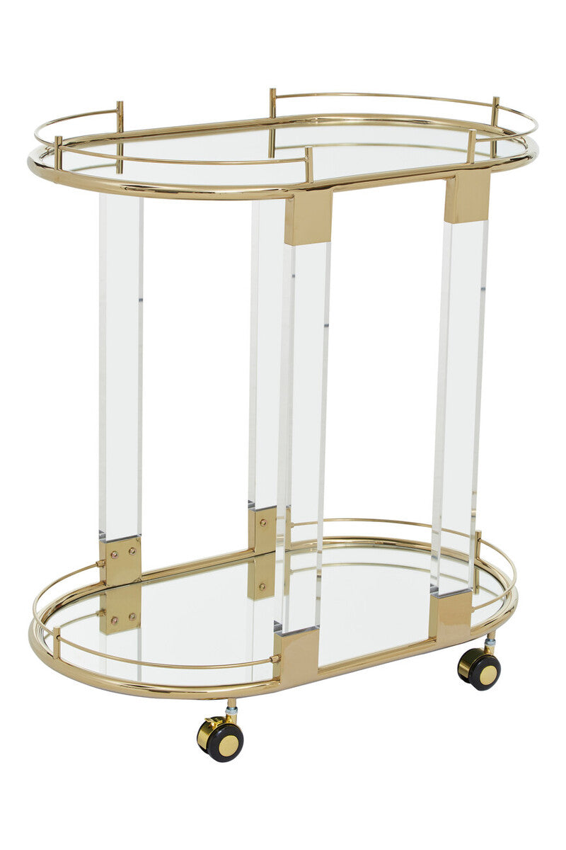 Oria Mirrored Glass Drinks Trolley with Gold Finish Frame