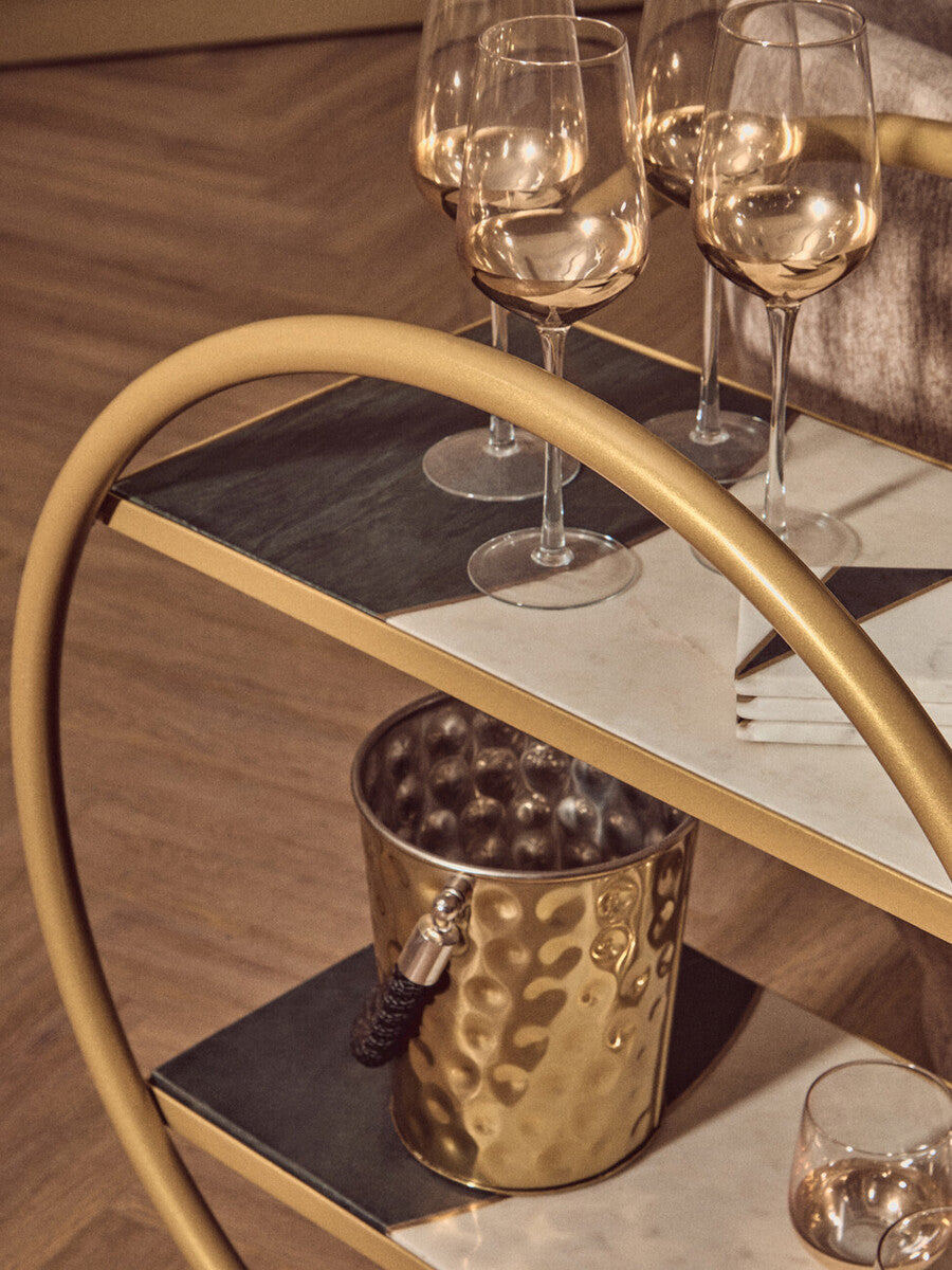 Vizzini White and Grey Marble 2 Tier Drinks Trolley