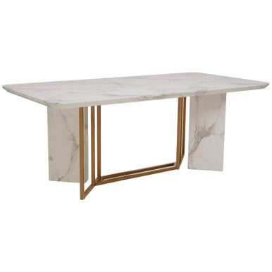 Vieste White Marble Effect and Gold Finish Dining Table