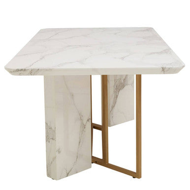 Vieste White Marble Effect and Gold Finish Dining Table