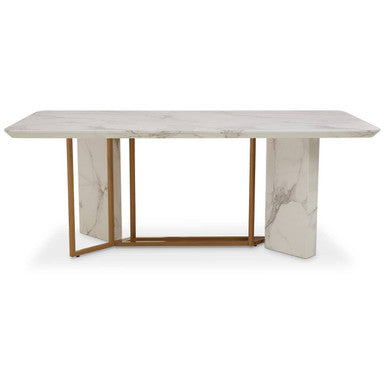 Vieste White Marble Effect and Gold Finish Dining Table