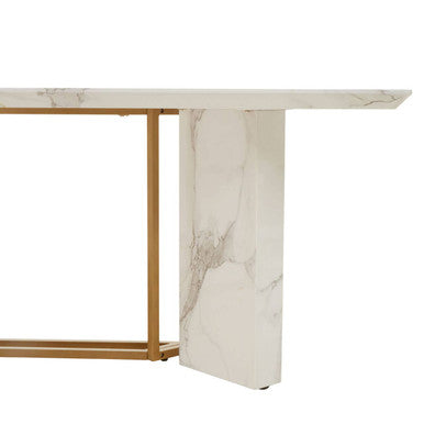 Vieste White Marble Effect and Gold Finish Dining Table