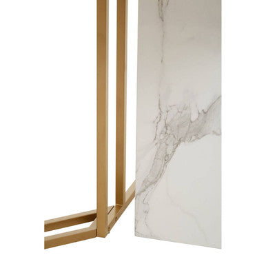 Vieste White Marble Effect and Gold Finish Dining Table