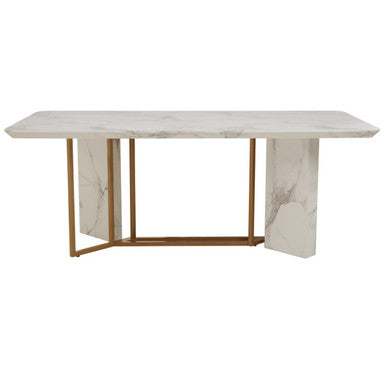 Vieste White Marble Effect and Gold Finish Dining Table