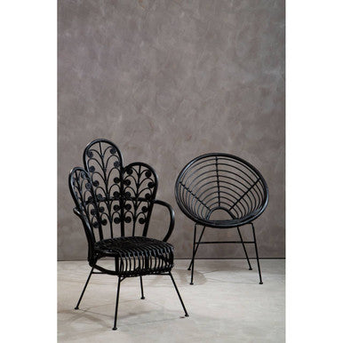 Java Black Rattan Scalloped Back Chair