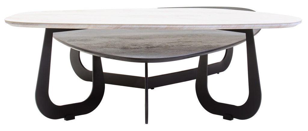 Imperia White Ceramic 2 Tier Asymmetrical Large Coffee Table