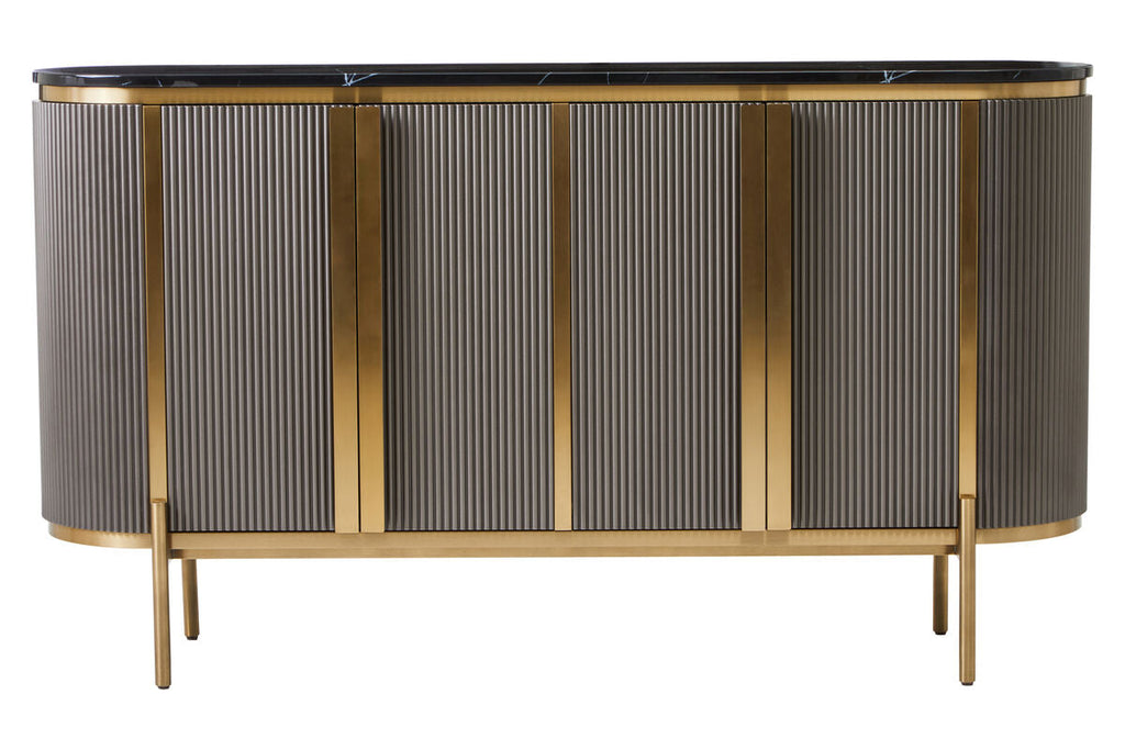 Dervio Black Marble and Grey Wood Effect 4 Door Sideboard