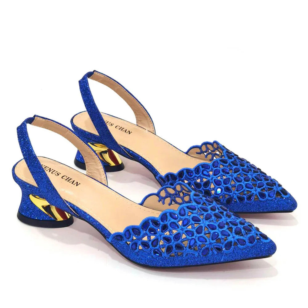 Hollowed Out Embroidery Rhinestone Pointed Toe Slingback Heels — Shoes Only or With Matching Bag | 5 Colours | EU 37–43
