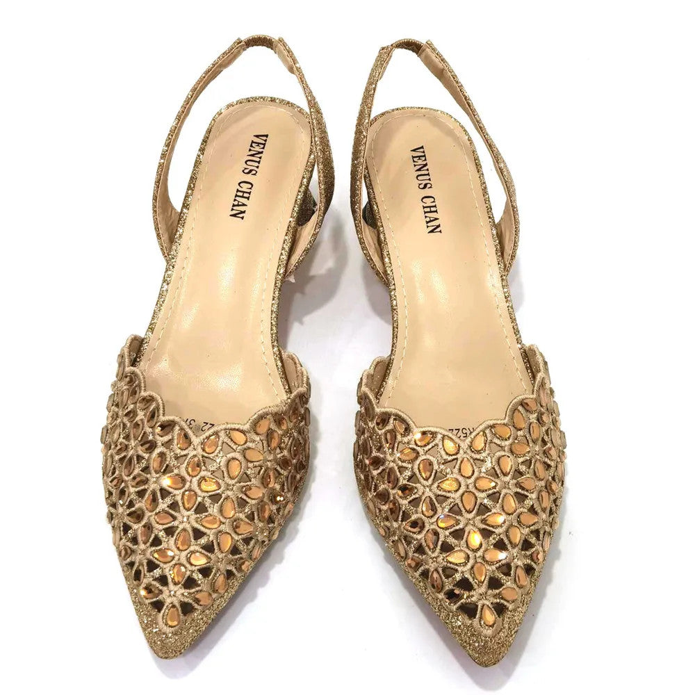 Hollowed Out Embroidery Rhinestone Pointed Toe Slingback Heels — Shoes Only or With Matching Bag | 5 Colours | EU 37–43