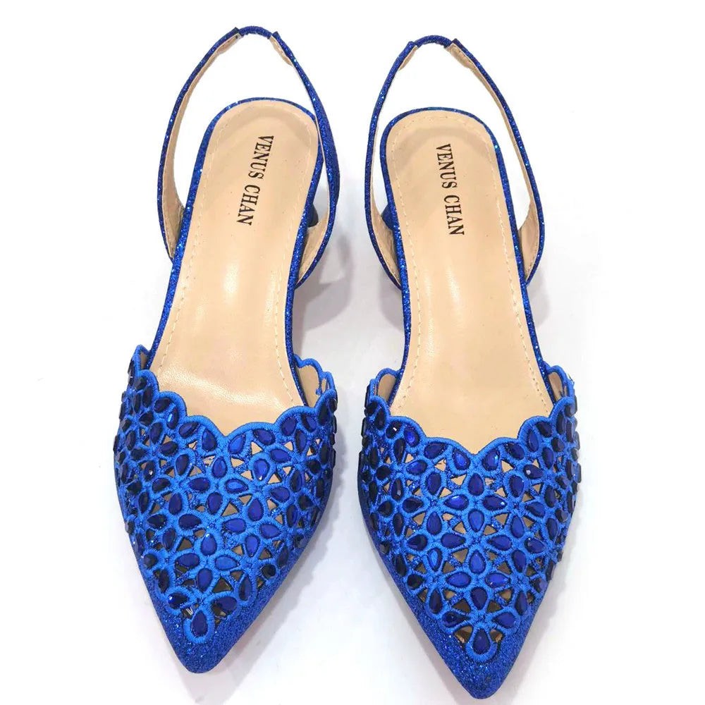 Hollowed Out Embroidery Rhinestone Pointed Toe Slingback Heels — Shoes Only or With Matching Bag | 5 Colours | EU 37–43