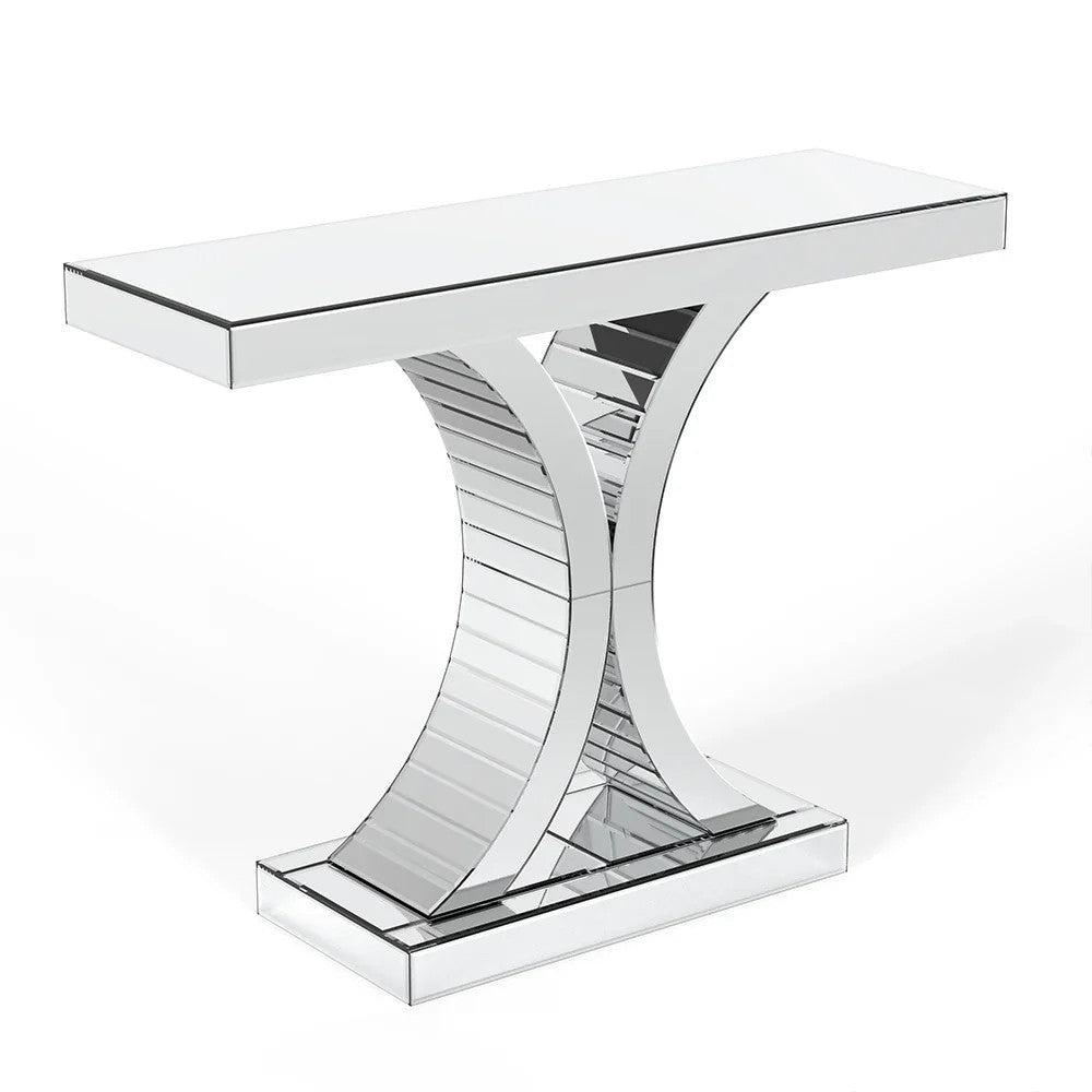 Mirrored Glass Console Table — Contemporary Entryway & Living Room Display Table | Silver | 43.3"W