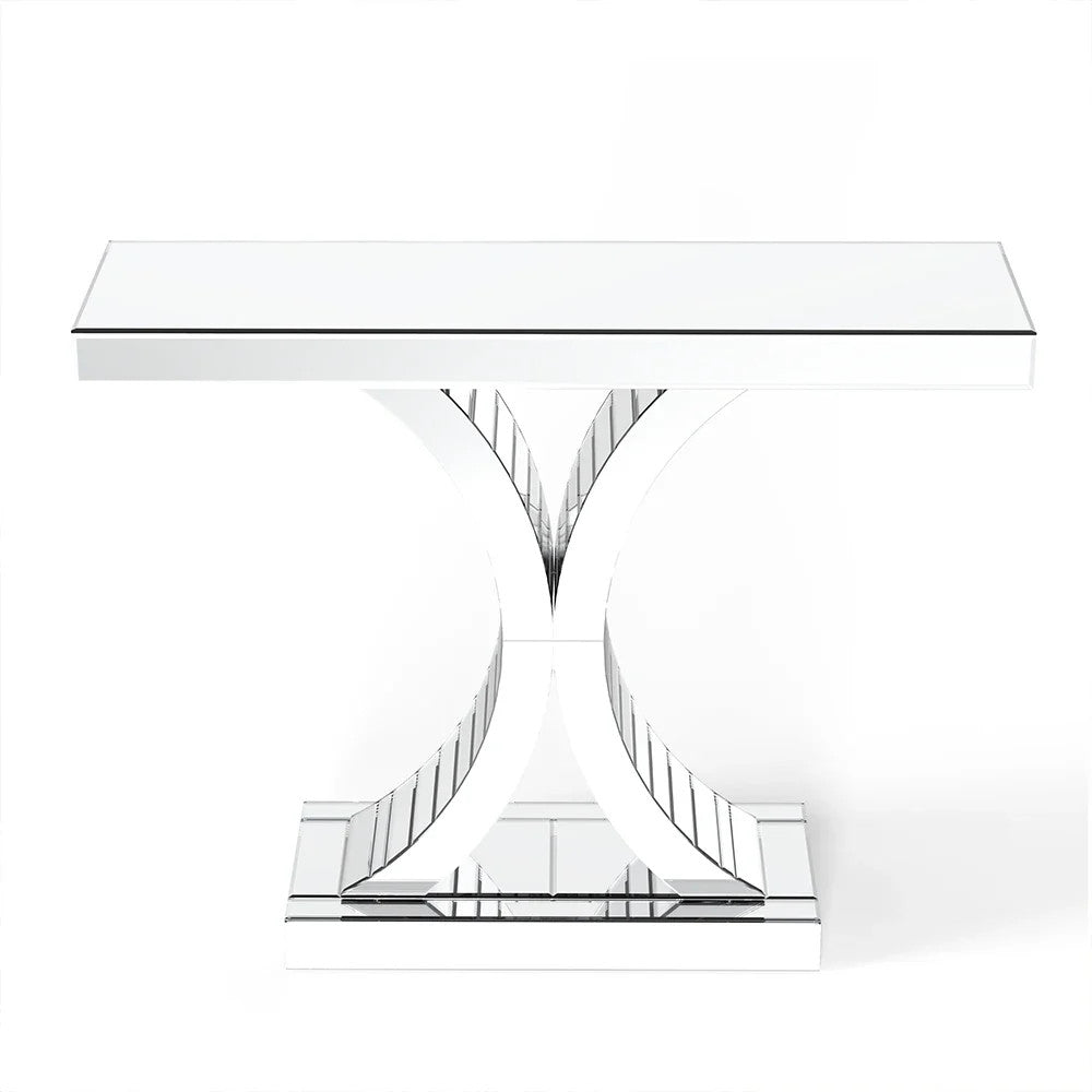 Mirrored Glass Console Table — Contemporary Entryway & Living Room Display Table | Silver | 43.3"W