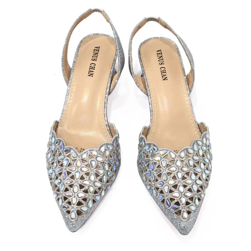 Hollowed Out Embroidery Rhinestone Pointed Toe Slingback Heels — Shoes Only or With Matching Bag | 5 Colours | EU 37–43