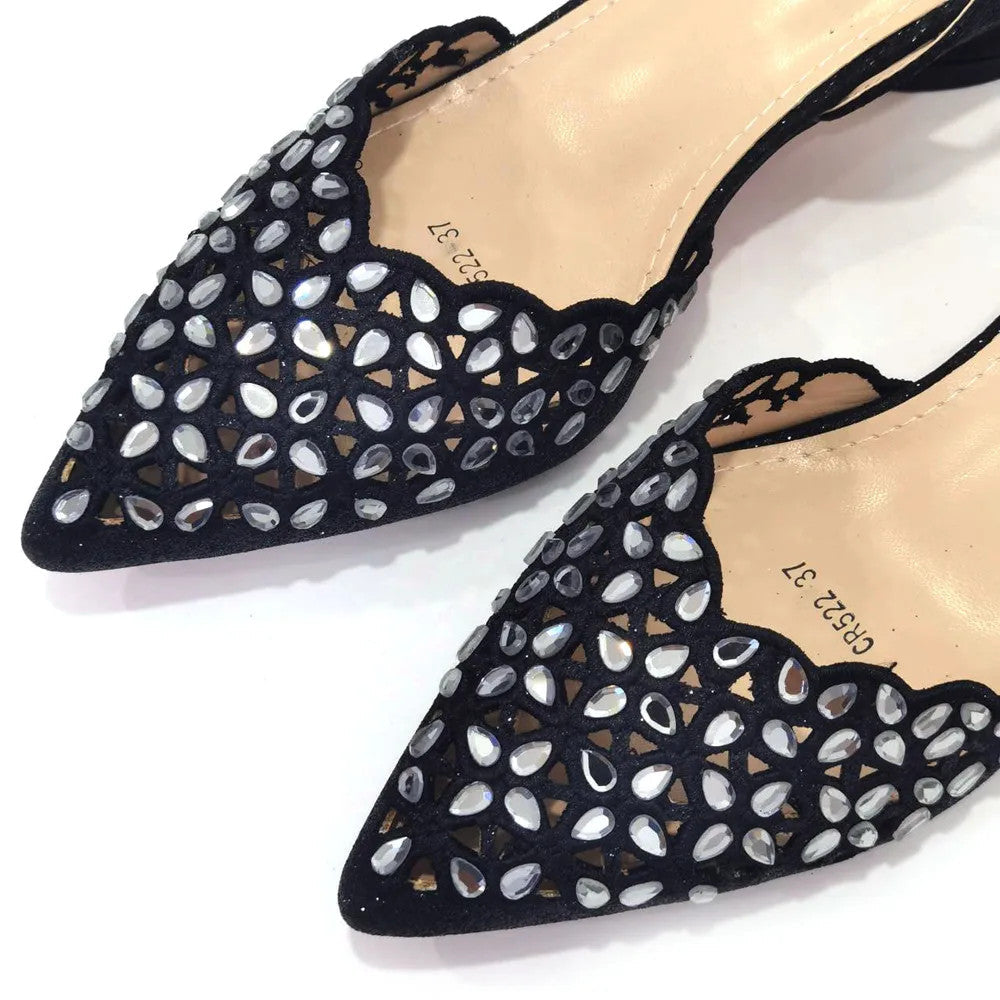 Hollowed Out Embroidery Rhinestone Pointed Toe Slingback Heels — Shoes Only or With Matching Bag | 5 Colours | EU 37–43