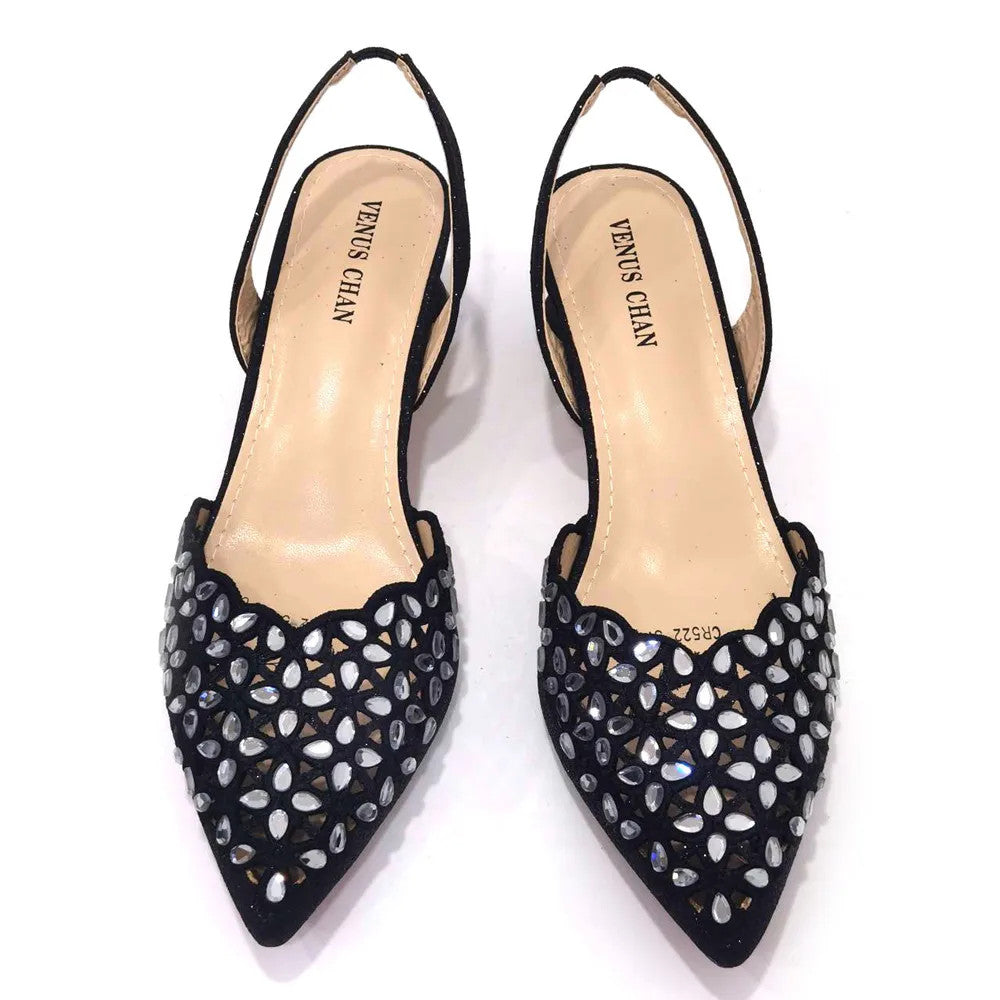 Hollowed Out Embroidery Rhinestone Pointed Toe Slingback Heels — Shoes Only or With Matching Bag | 5 Colours | EU 37–43