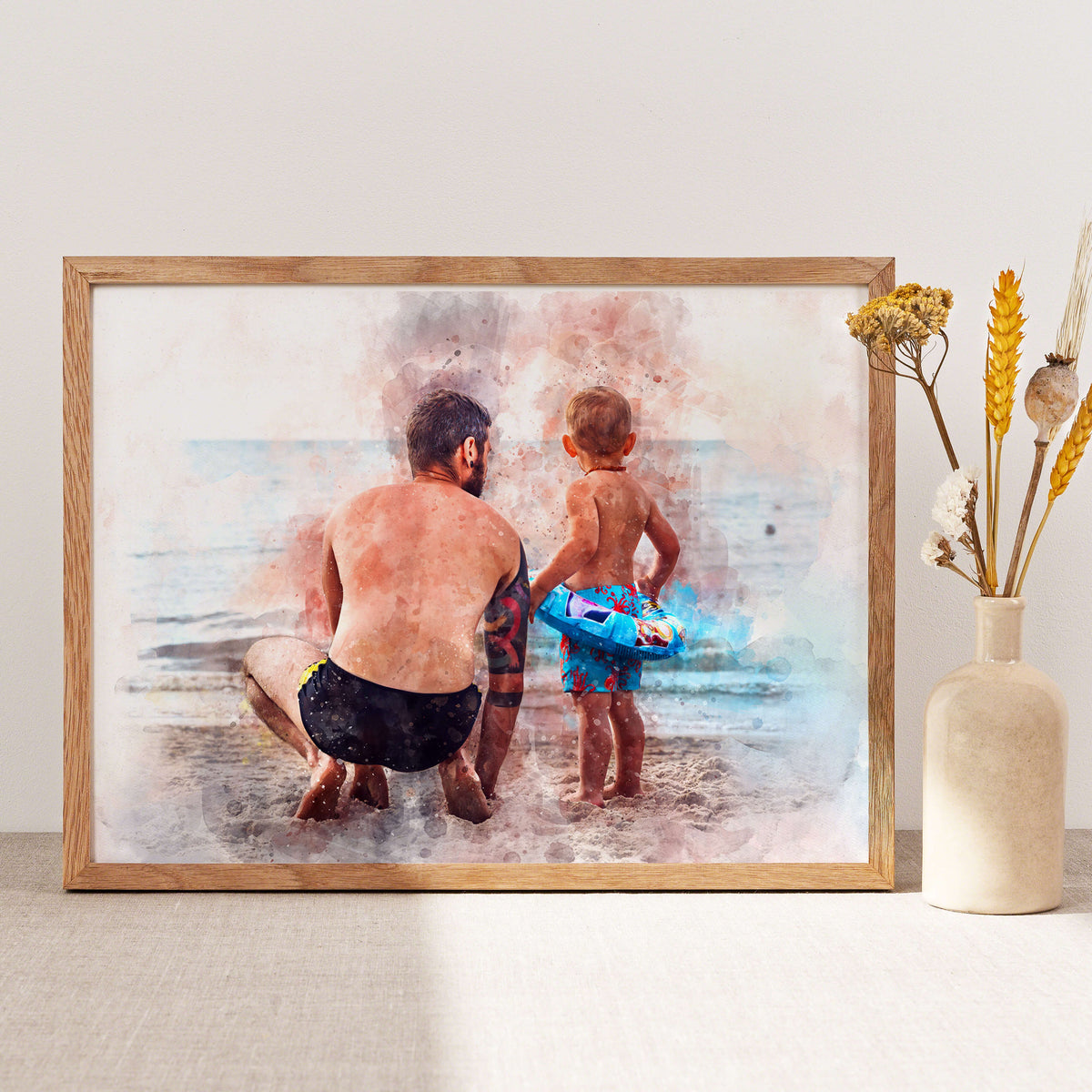 Fathers Day Personalised Watercolour Portrait