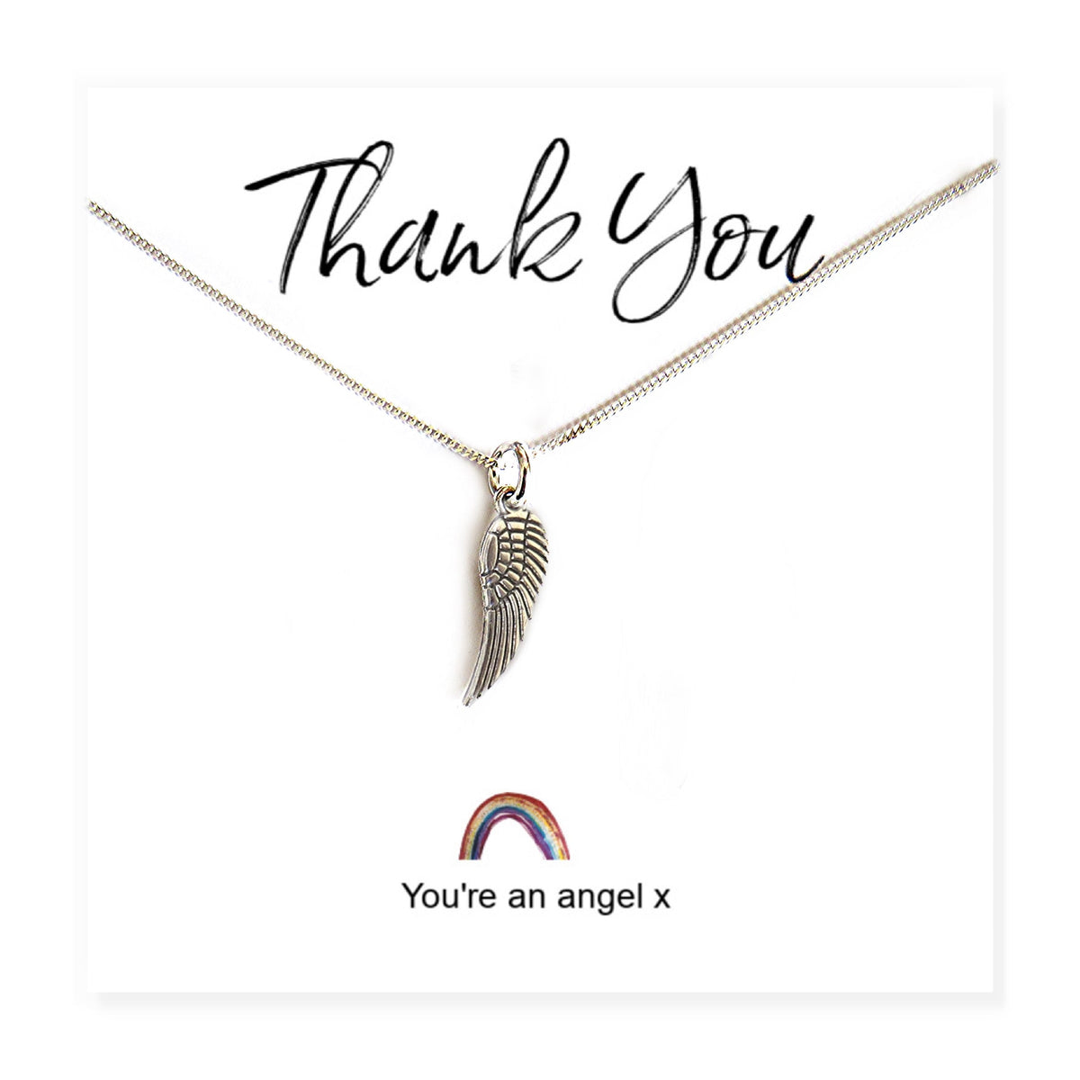 Angel Wing Necklace on Rainbow Thank You & Gift Card