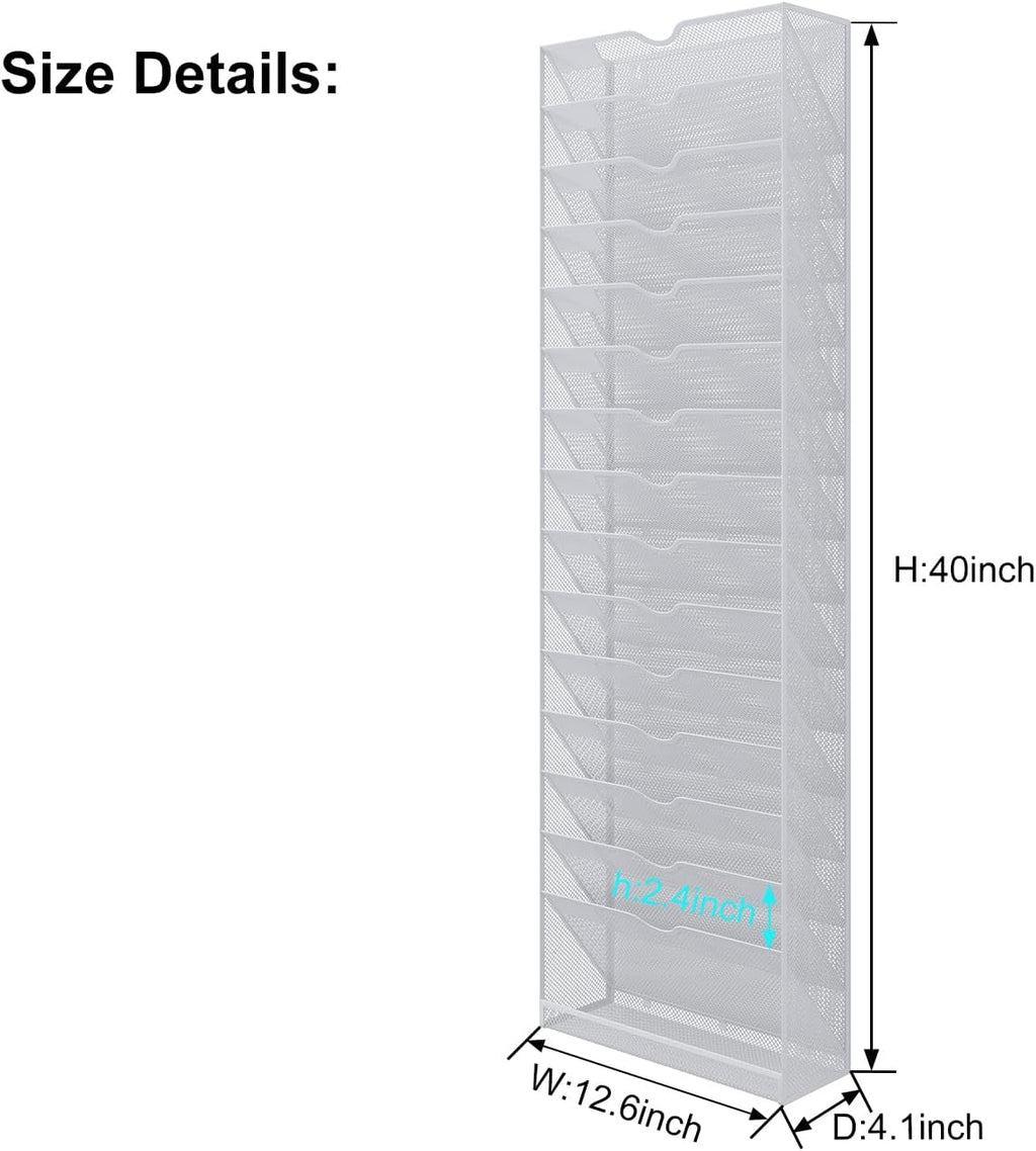 Wall Magazine File Organizer 16 Tier A4 Document Holder White Office Storage Rack