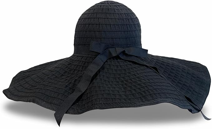 Caprilite Super Large Brim Sun Beach Hat Black