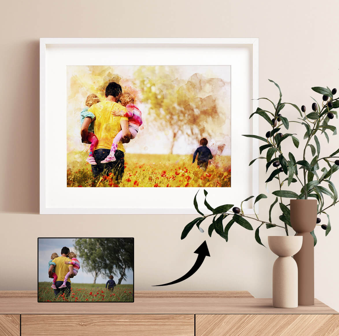 Fathers Day Personalised Watercolour Portrait