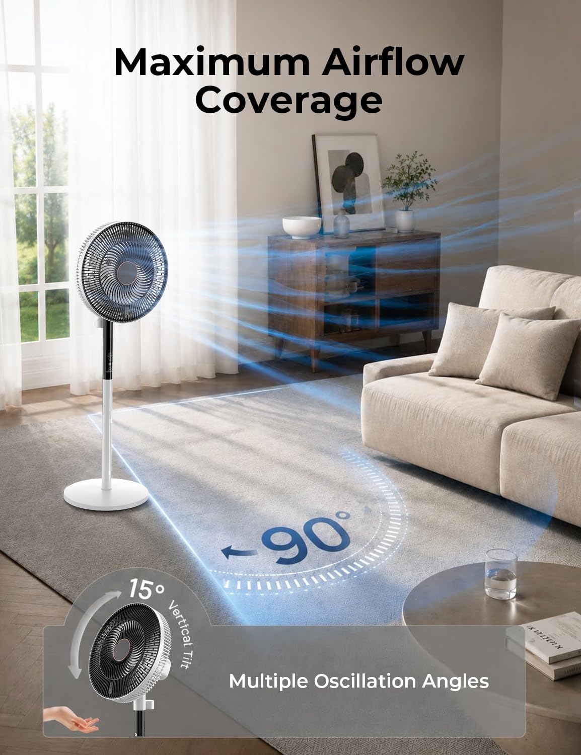 Pedestal Fan 16 Inch 9 Speed Remote 90° Oscillation Timer Adjustable Height Home