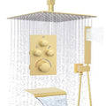 12 Inch Shower System Brass Mixer Waterfall Tub Spout Brushed Gold Bathroom Set
