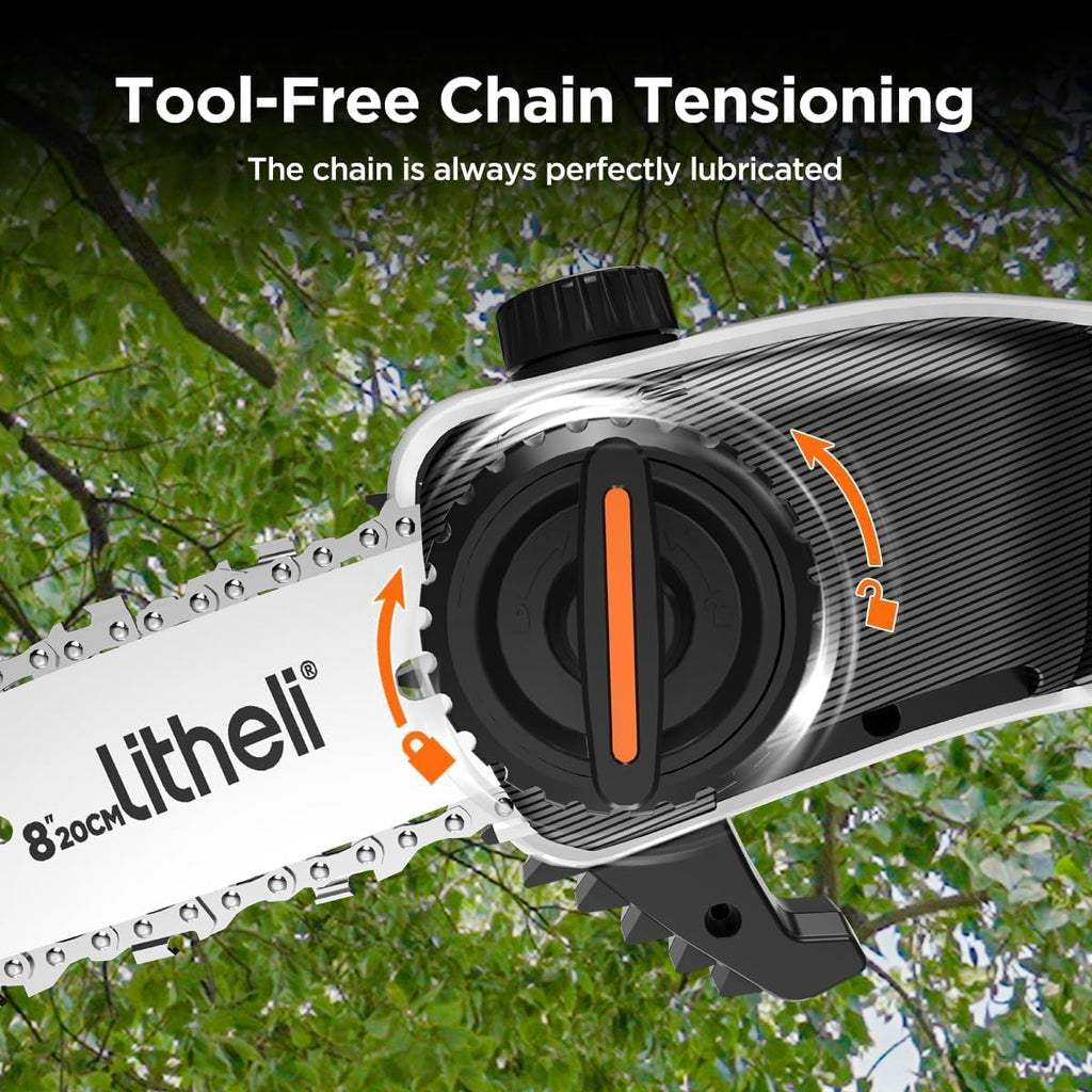 Cordless Pole Saw 20V 20cm 8m/s 10000mAh Battery Tree Pruner Litheli Chainsaw Kit