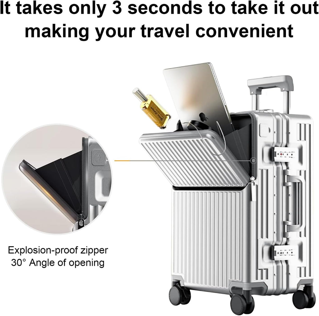 20 Inch Carry On Suitcase TSA Lock Hard Shell Aluminium Frame Silver Cabin Luggage