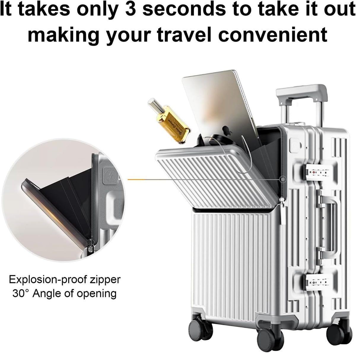 20 Inch Carry On Suitcase TSA Lock Hard Shell Aluminium Frame Silver Cabin Luggage