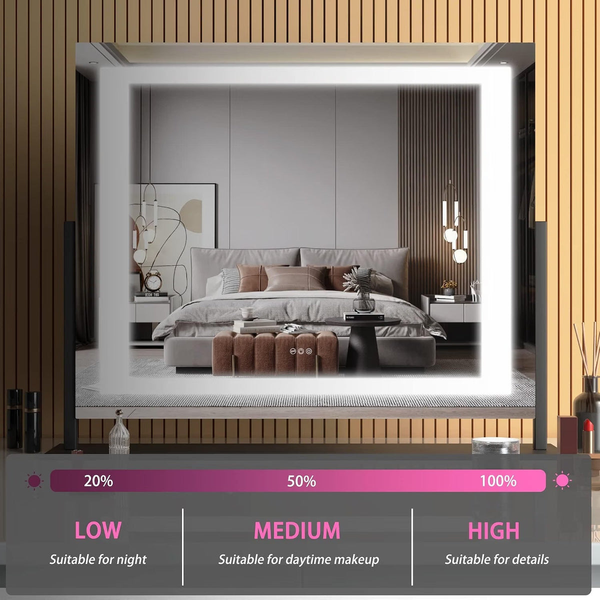 Vanity Mirror 58x48cm LED Lights 10X Magnification 3 Colour Dimmable Hasipu Used