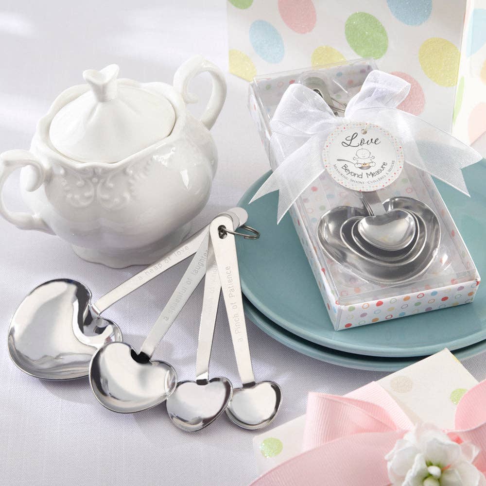 Love Beyond Measure Heart Shaped Measuring Spoons Baby Shower Set of 4