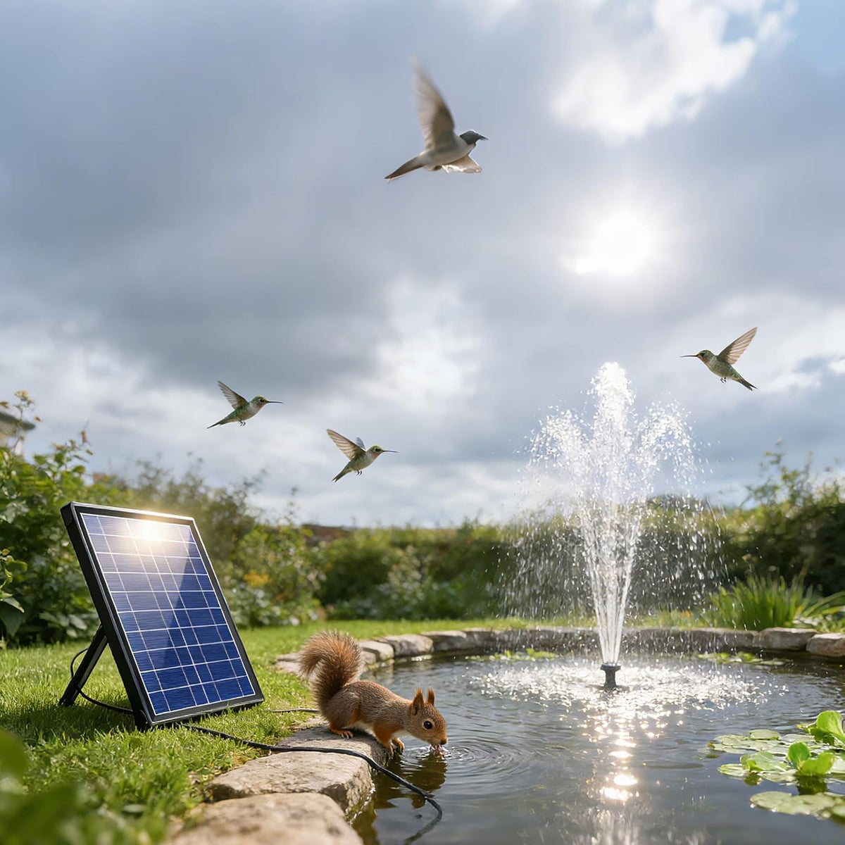 Solar Water Fountain 8W 3600mAh Battery Pump for 600L Garden Pond Biling Outdoor