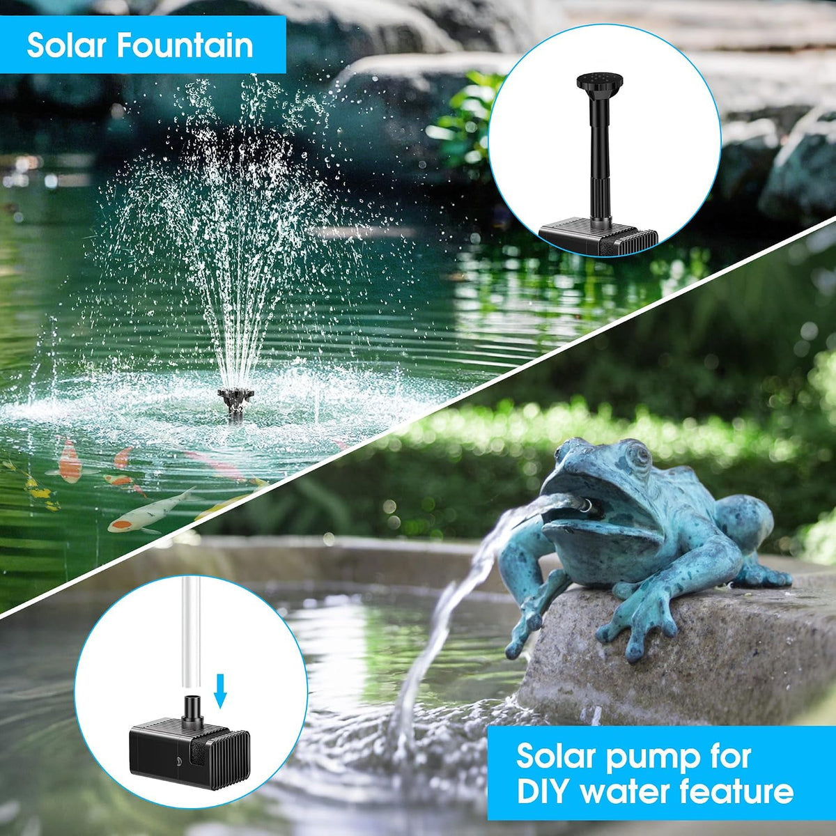 Solar Water Fountain 8W 3600mAh Battery Pump for 600L Garden Pond Biling Outdoor