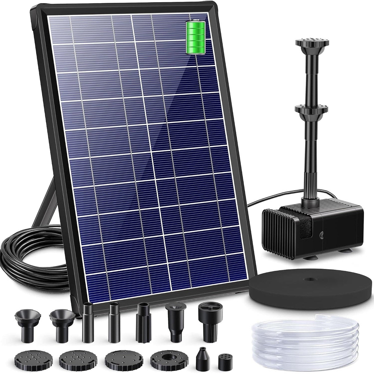 Solar Water Fountain 8W 3600mAh Battery Pump for 600L Garden Pond Biling Outdoor