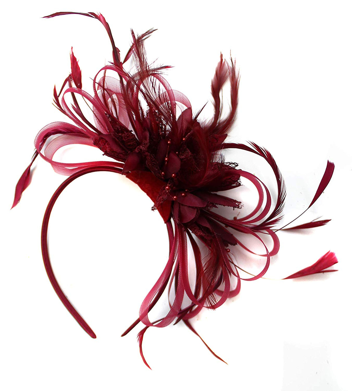 Caprilite Burgundy Wine Dark Red Fascinator Headband Alice Band Wedding Ascot Races Loop Net