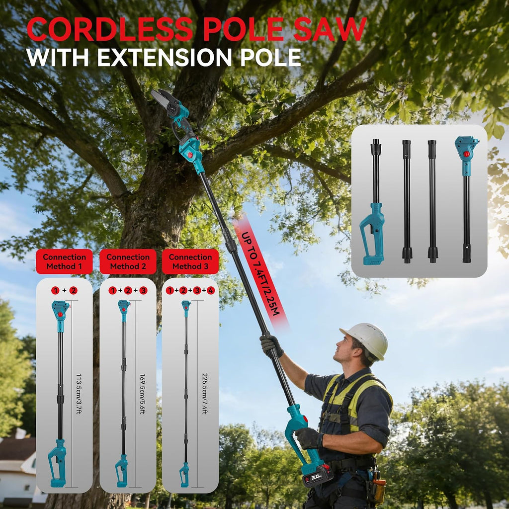 Cordless Pole Hedge Trimmer Pole Saw 4 in 1 7.05FT Extension ONEVAN Garden Tool