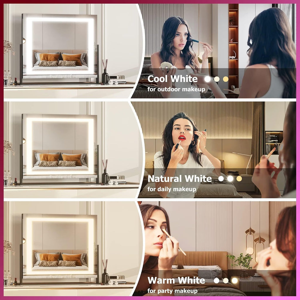 Vanity Mirror 58x48cm LED Lights 10X Magnification 3 Colour Dimmable Hasipu Used