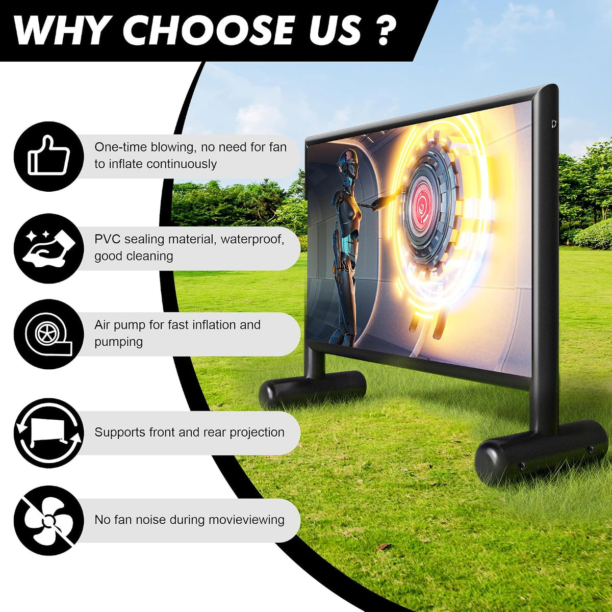 Inflatable Projector Screen 11FT PVC Airtight Outdoor Movie Screen with Air Blower