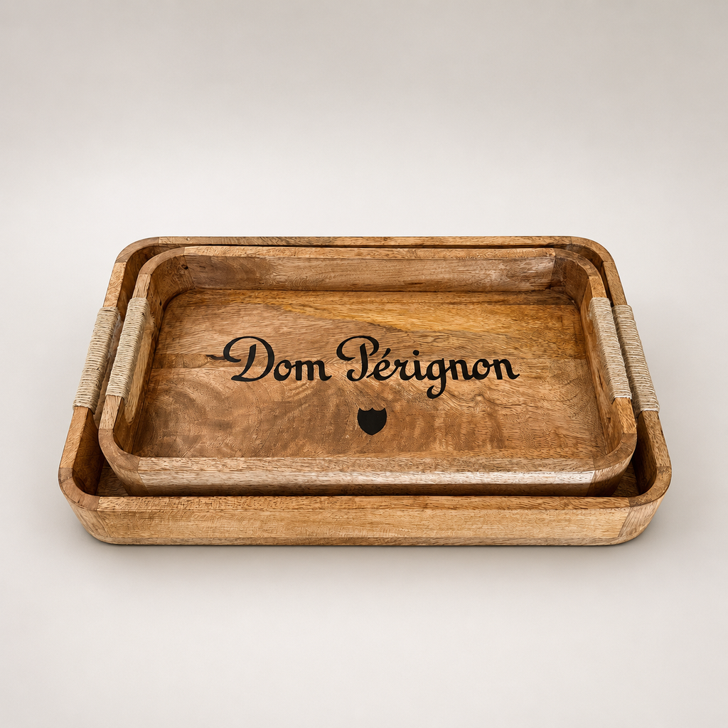 Dom Pérignon Wooden Serving Tray Set | Champagne Butler Trays