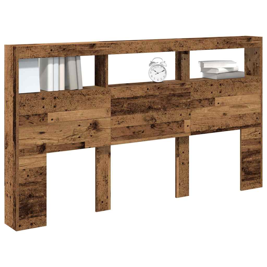 Headboard Cabinet with LED Old Wood 180x17x102 cm