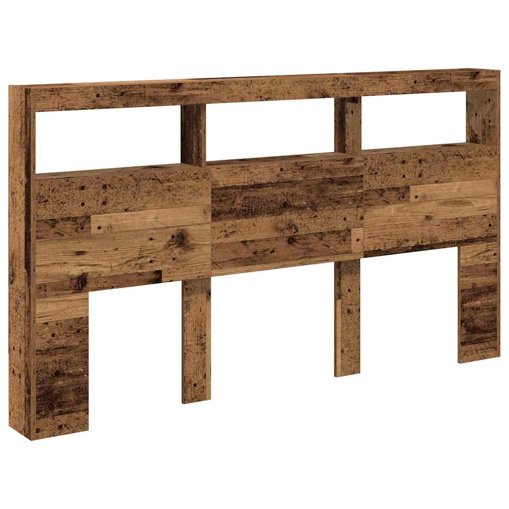Headboard Cabinet with LED Old Wood 180x17x102 cm