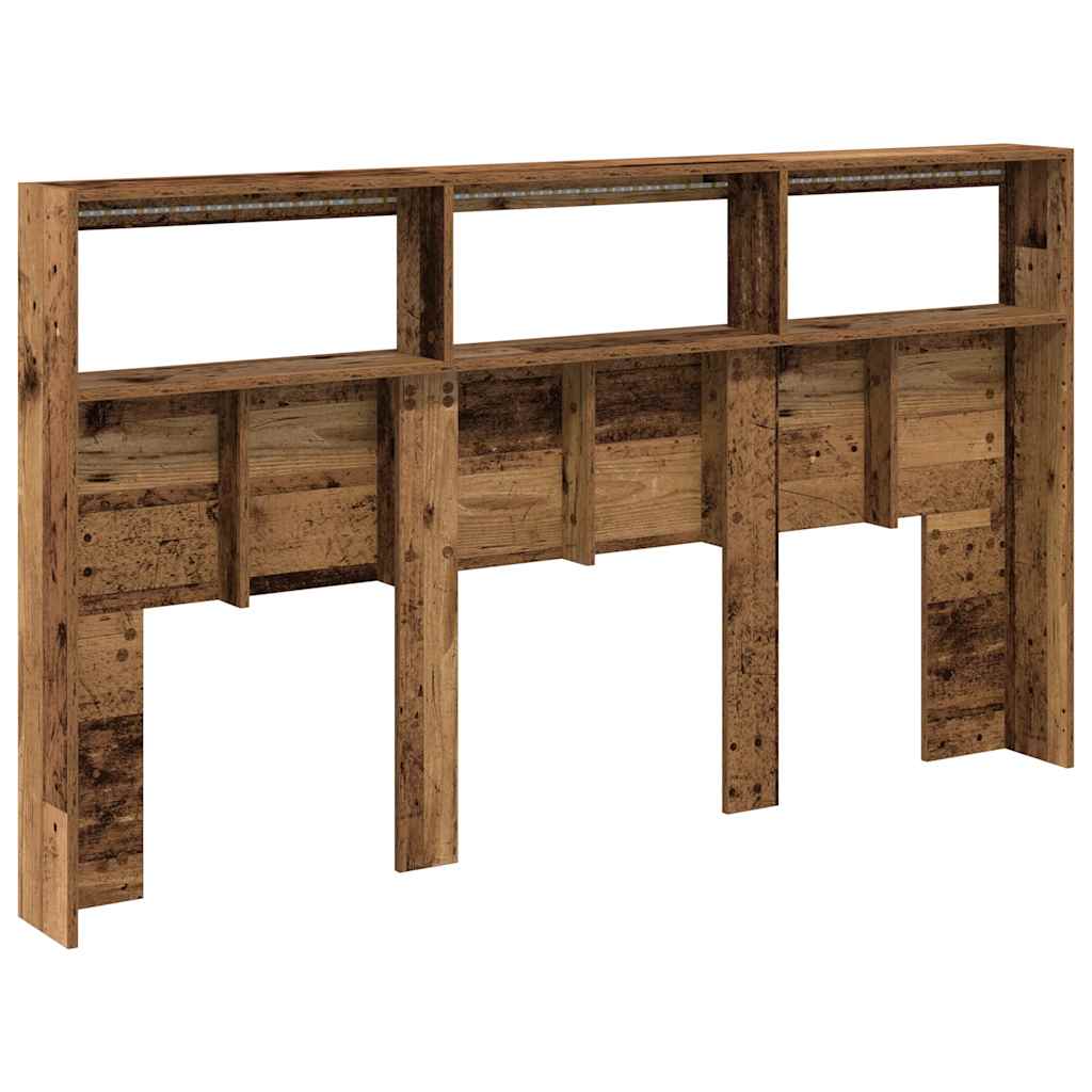 Headboard Cabinet with LED Old Wood 180x17x102 cm