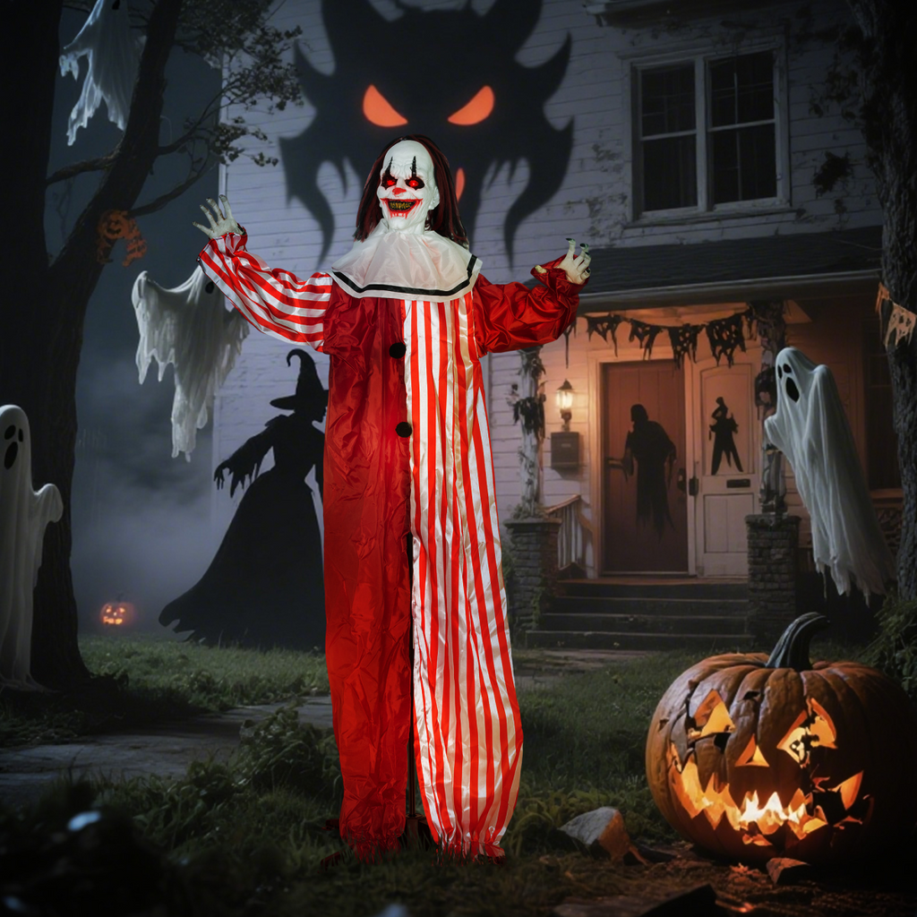 Outsunny Sound Activated Halloween Animatronics Clown with Red Light Up Eyes