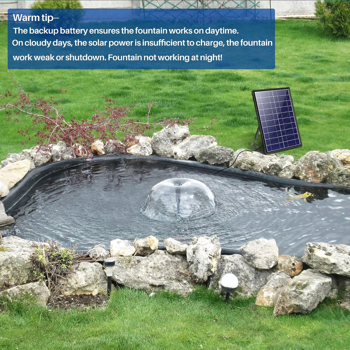 Solar Water Fountain 8W 3600mAh Battery Pump for 600L Garden Pond Biling Outdoor