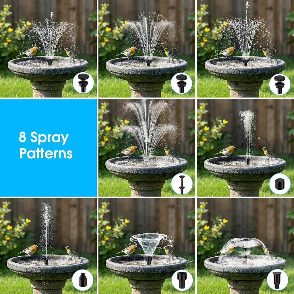 Solar Water Fountain 8W 3600mAh Battery Pump for 600L Garden Pond Biling Outdoor