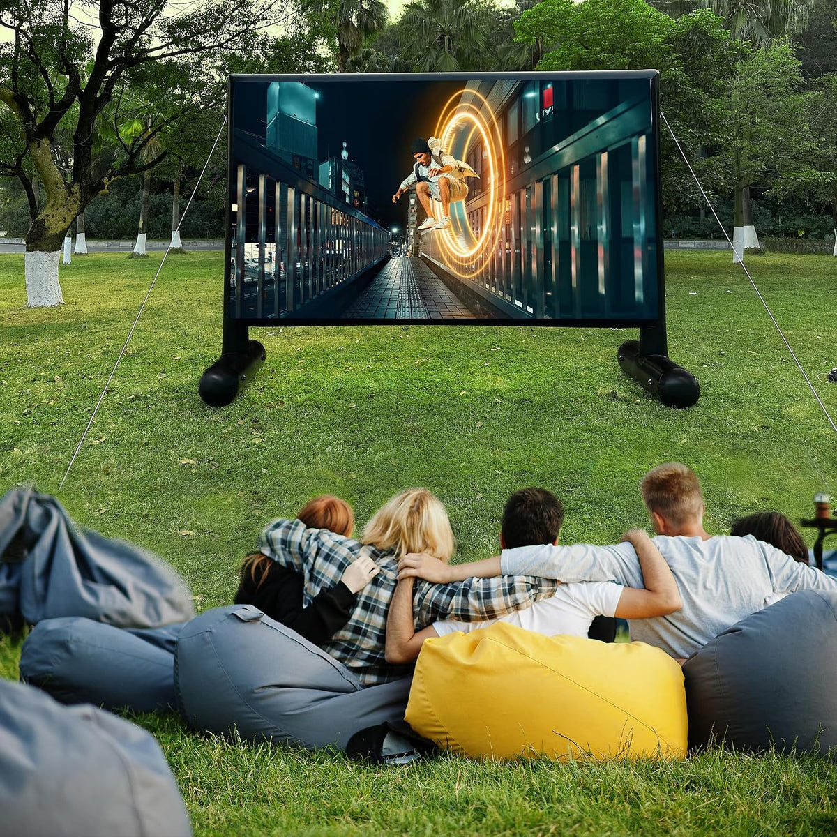 Inflatable Projector Screen 11FT PVC Airtight Outdoor Movie Screen with Air Blower