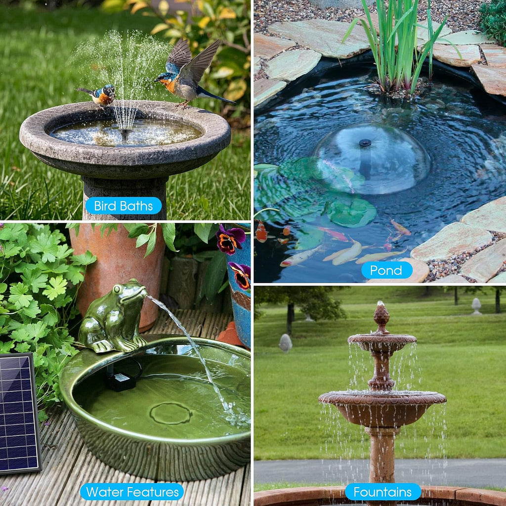 Solar Water Fountain 8W 3600mAh Battery Pump for 600L Garden Pond Biling Outdoor